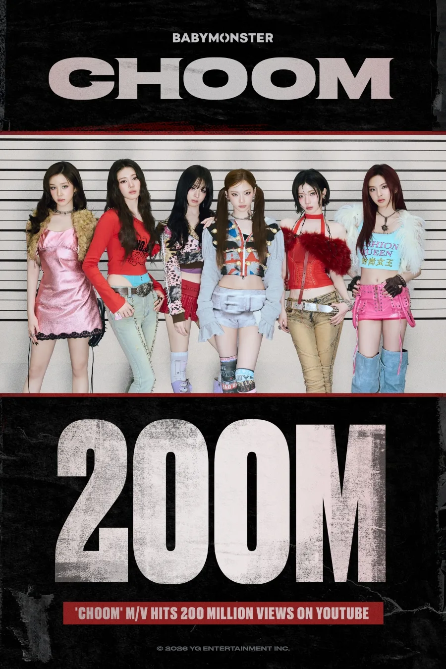 Arte oficial reúne integrantes do BABYMONSTER e comemora 200 milhões de visualizações de CHOOM.