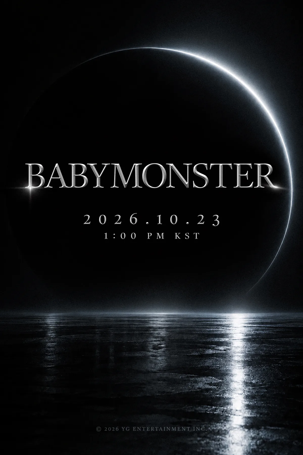 Pôster oficial do lançamento do BABYMONSTER com a data 23 de outubro de 2026.